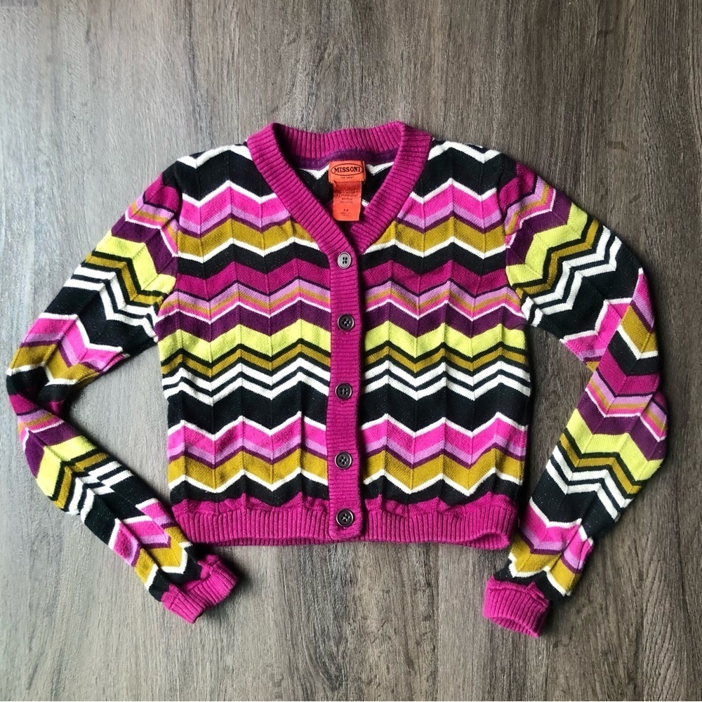 Missoni x Target Chevron Cardigan Girls M Purple Zig Zag Stripe Sweater Kids